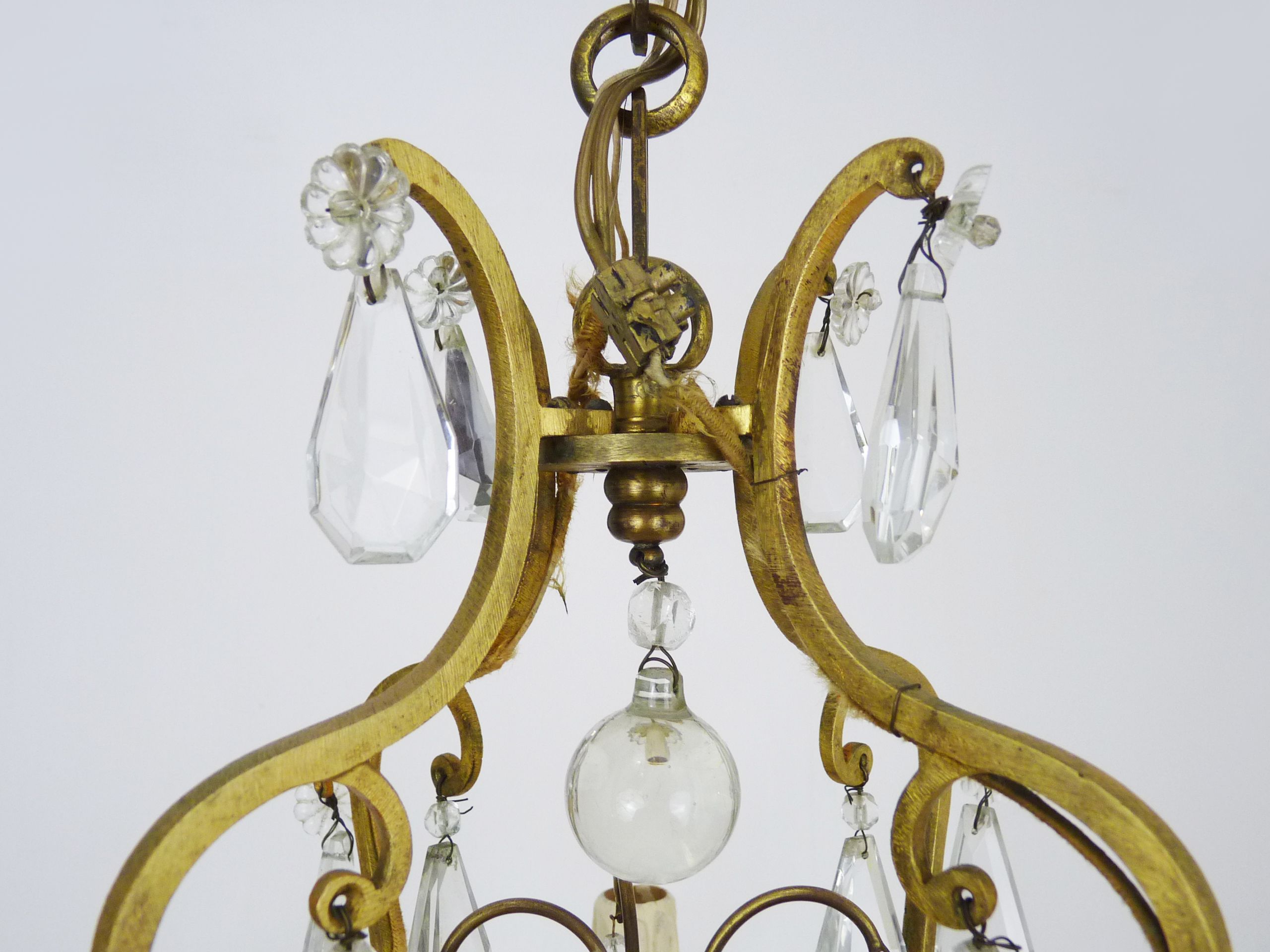 Bronze cage chandelier and glass tassels, with 4 lights. Chandelier tassels. 60s