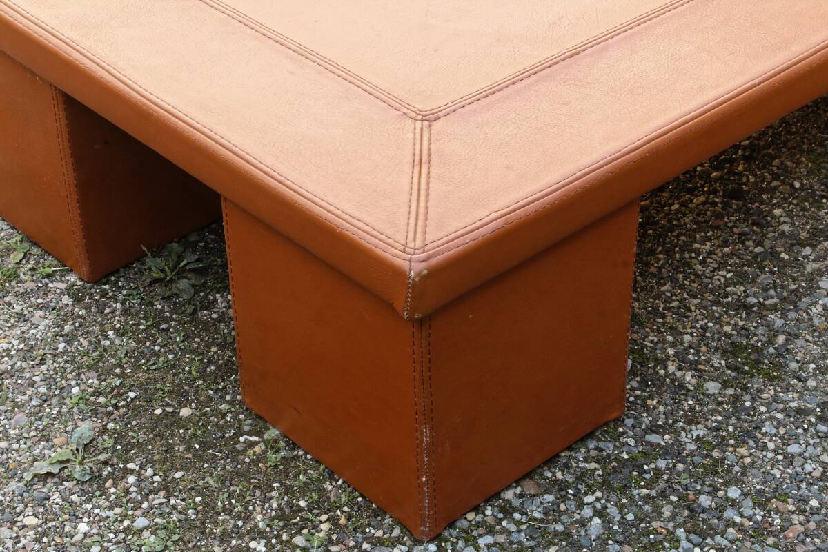 Cognac leather coffee table, vintage 1980s.