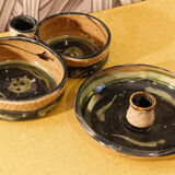 Set of 2 glazed pottery candle holders signed