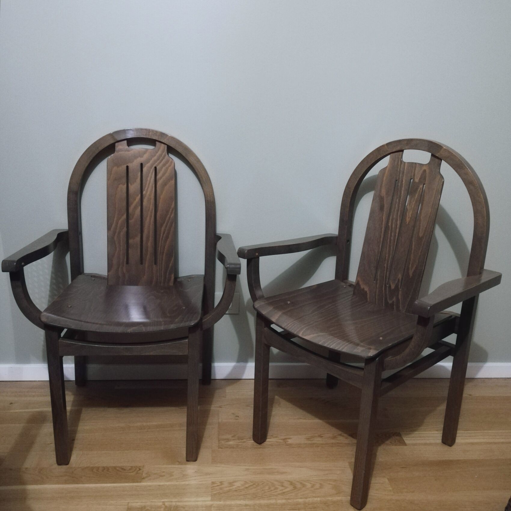 Pair of Baumann armchairs in stained beech model "Argos"