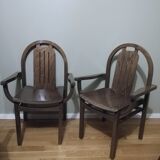 Paire de fauteuils Baumann en hêtre teinté modèle "Argos"