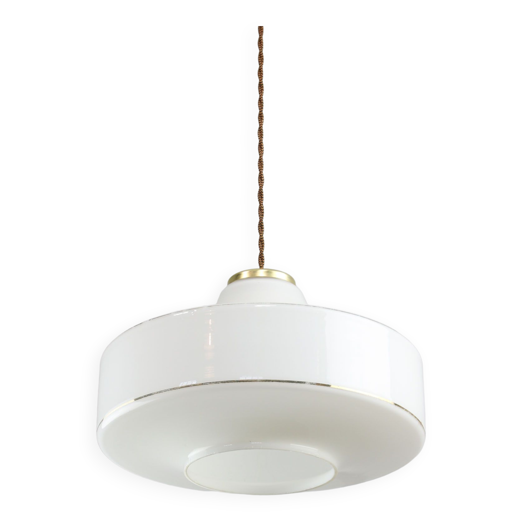 Mid-century Italian White Glass and Brass Pendant Lamp