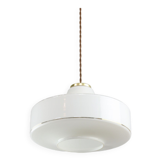 Mid-century Italian White Glass and Brass Pendant Lamp