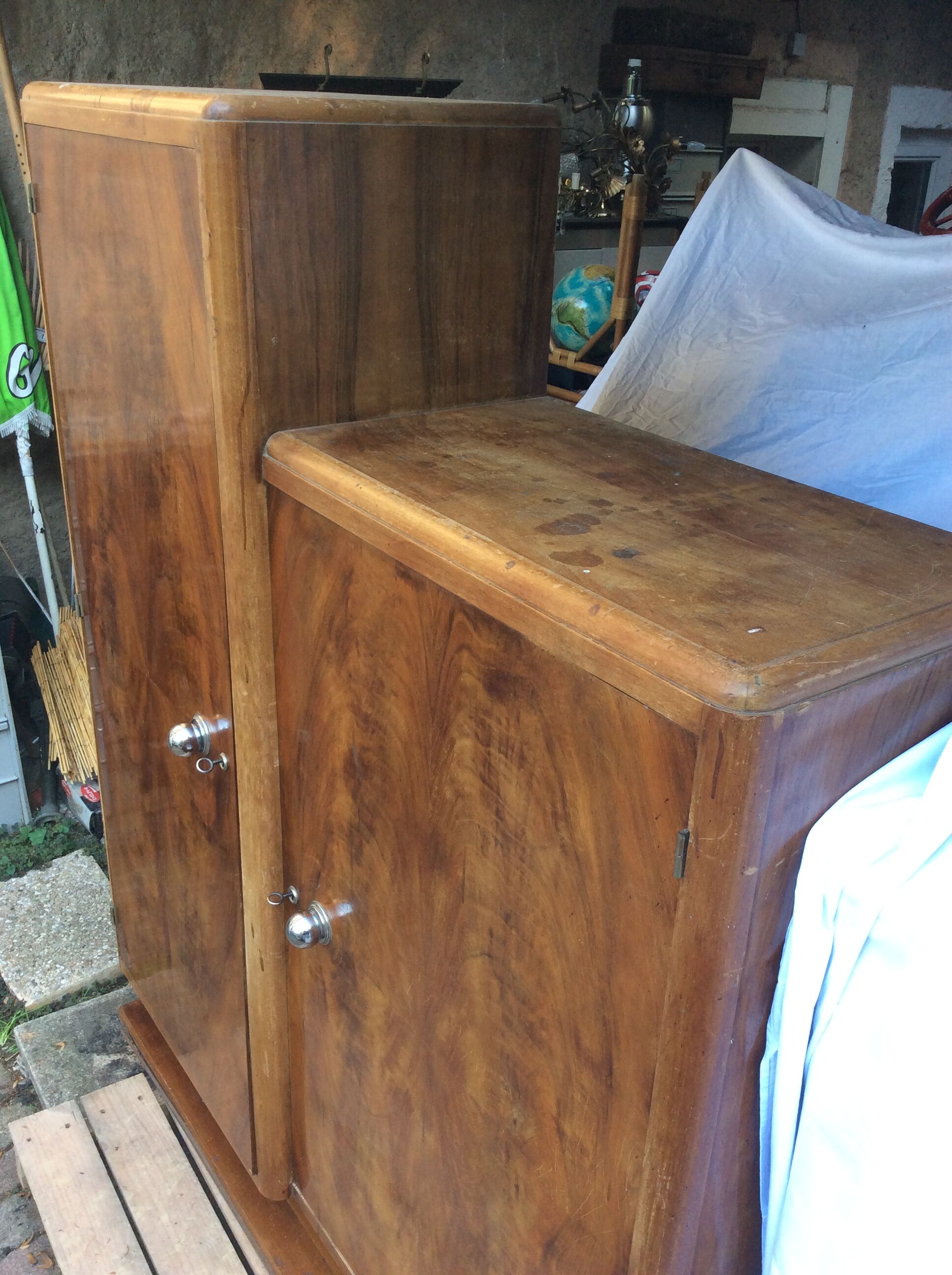 Period ART DECO 1925 Walnut wardrobe and magnifying glass d orme