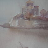 Watercolor Talmont, the fishing huts and the church