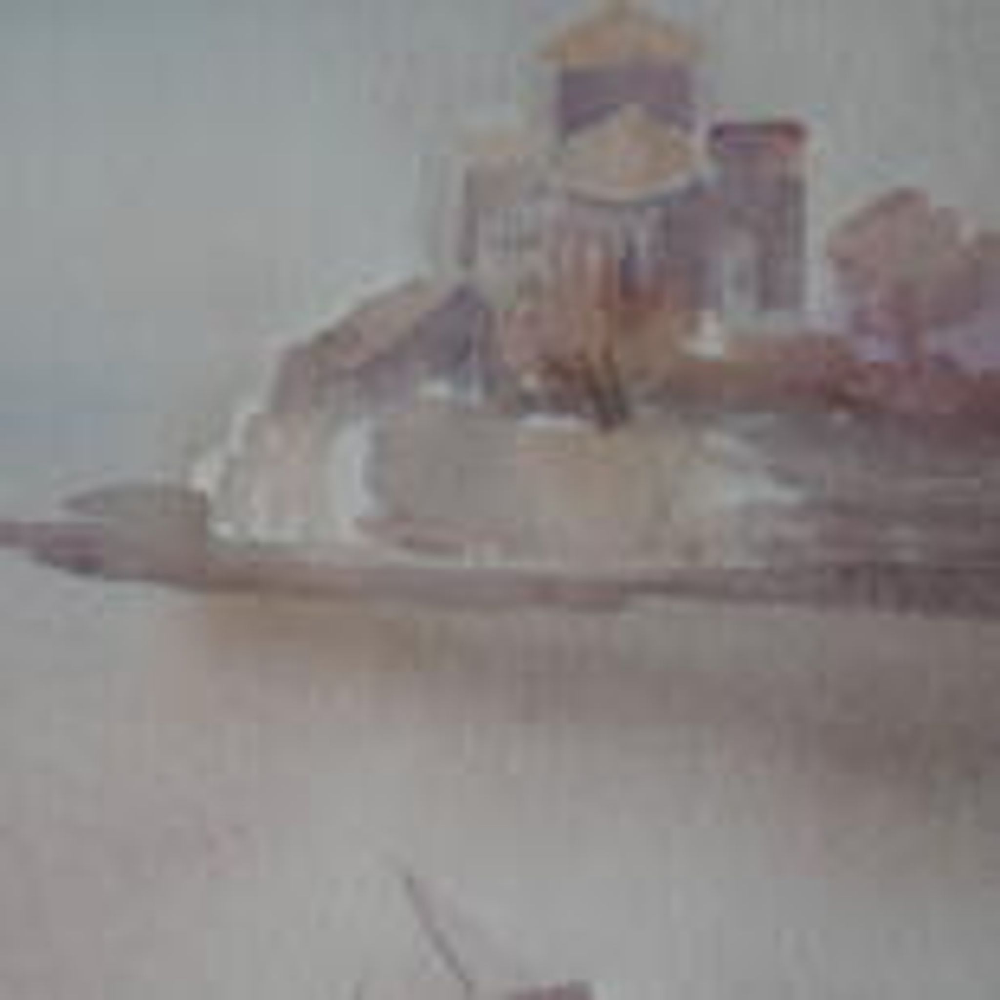 Aquarelle Talmont, les carrelets et l'église