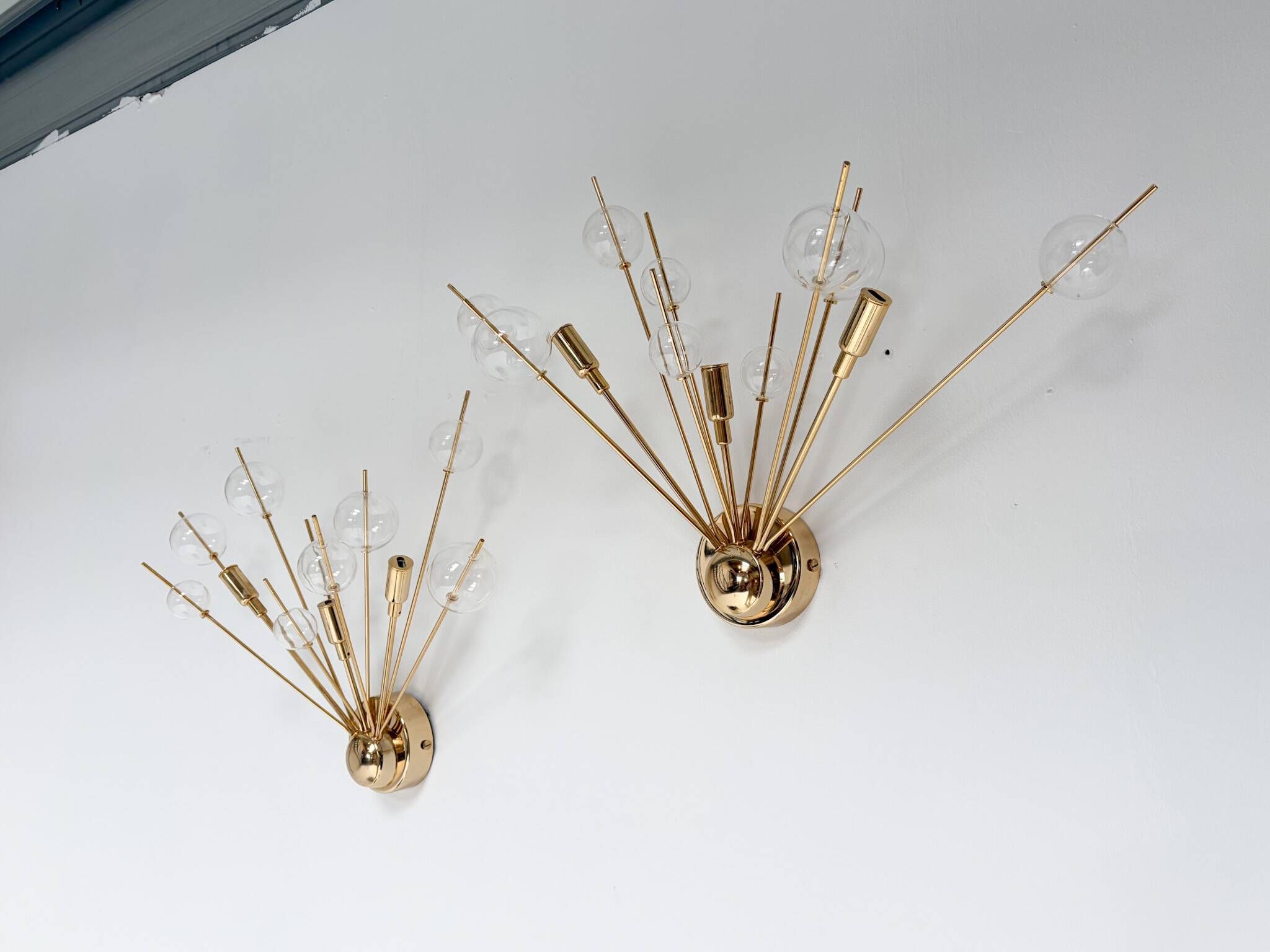 Set of 2 Italian wall lamps with glass spheres, 1970s