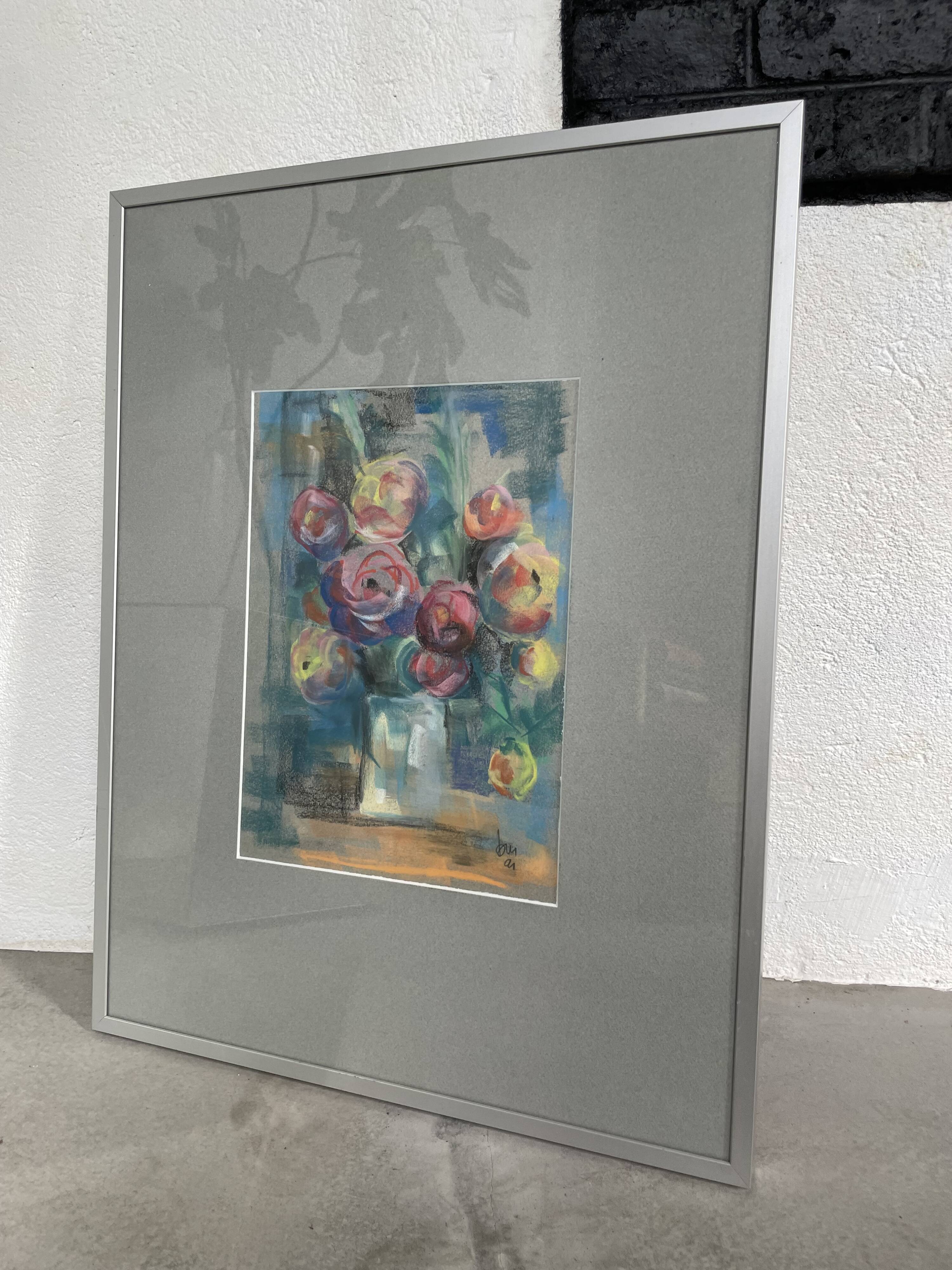 Oil chalk drawing flowers