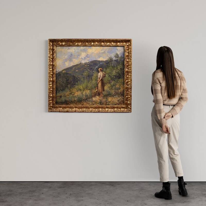 Italian landscape with figure painting signed and dated 1914