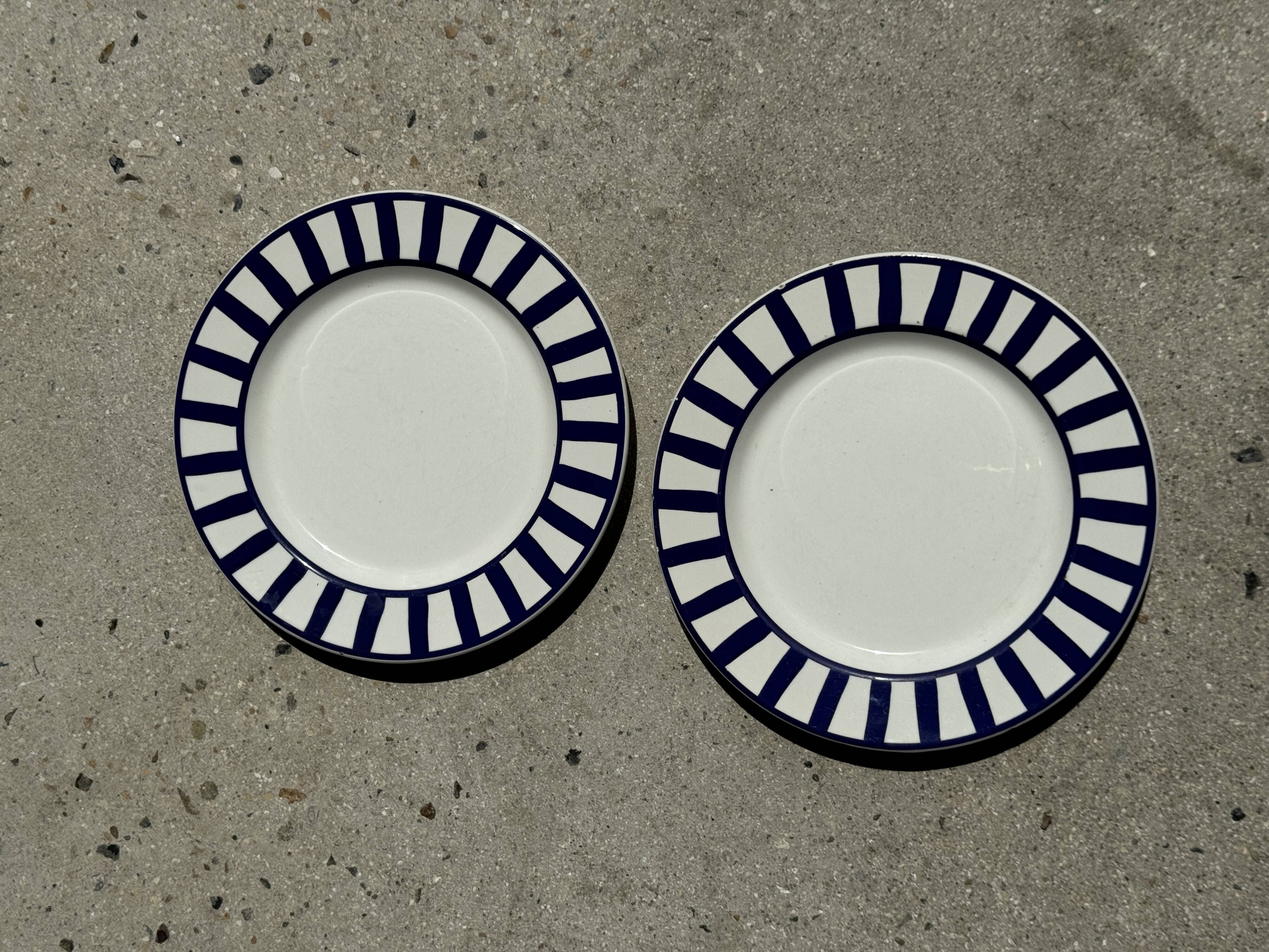 Set of 2 blue striped plates Ceramica Quadrifoglio Italy