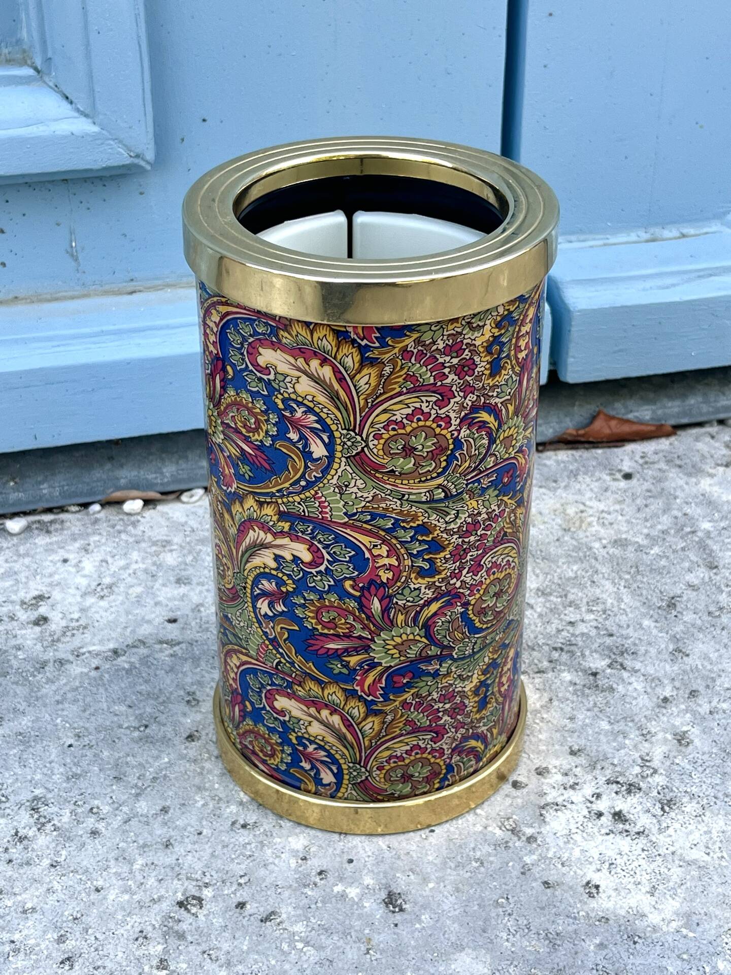 Wine Bottle Cooler Retro 1960s Paisley French Ice Bucket Gold Trim