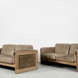 Canapé vintage scandinave en cuir et chêne du milieu du siècle, années 1970