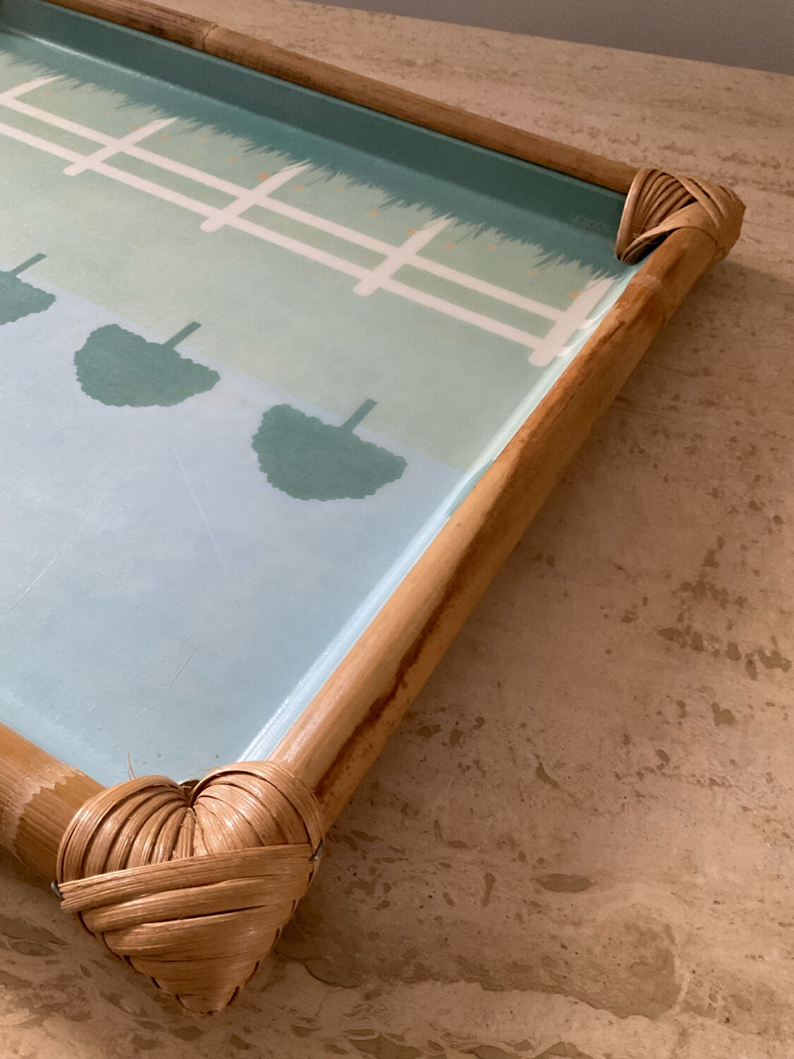 Vintage alpac tray in fiberglass and rattan