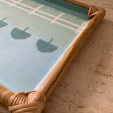 Plateau vintage alpac en fibre de verre et rotin