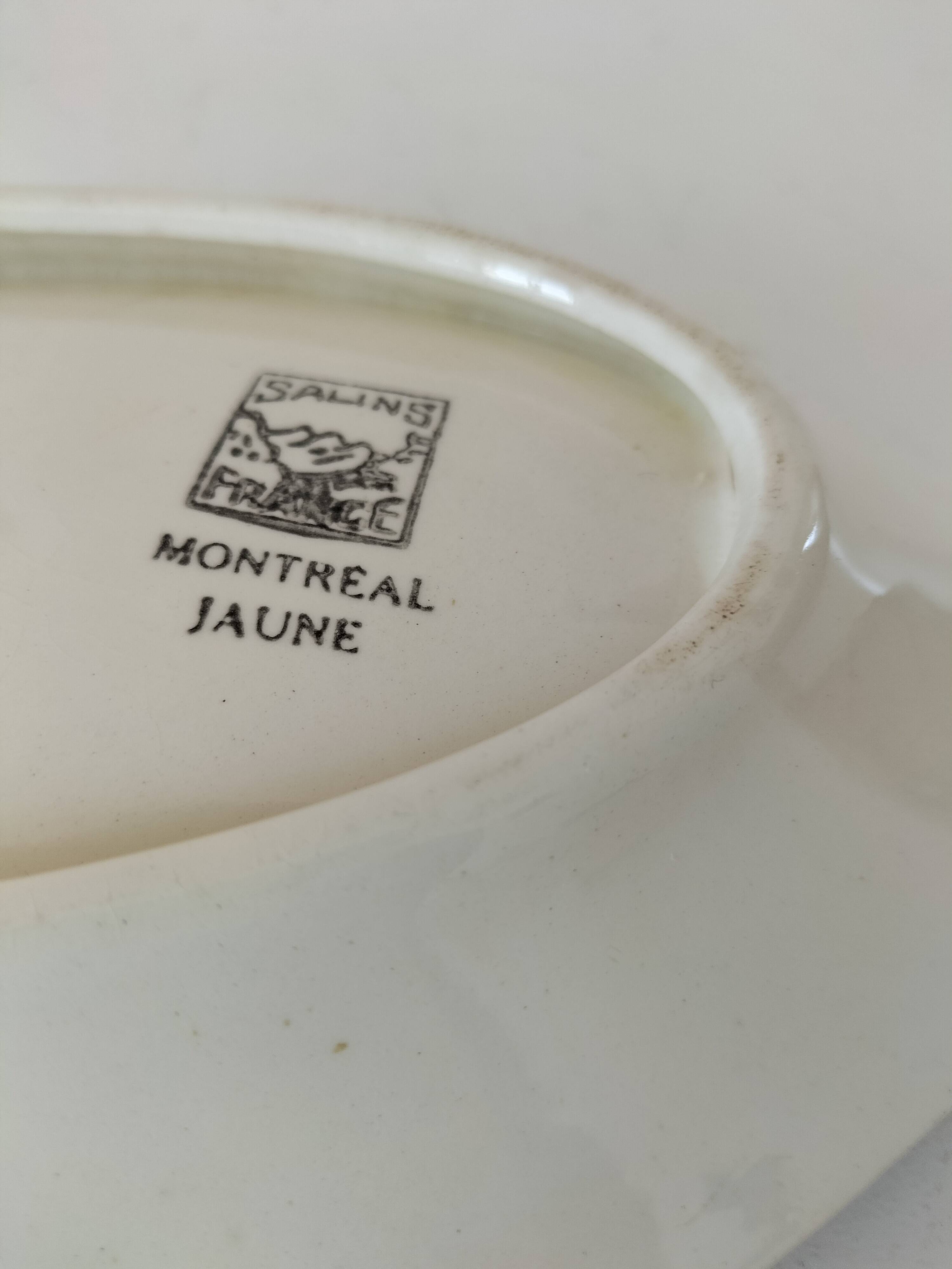 Salins shuttle dish – “Montreal” yellow & black decor – 1950s