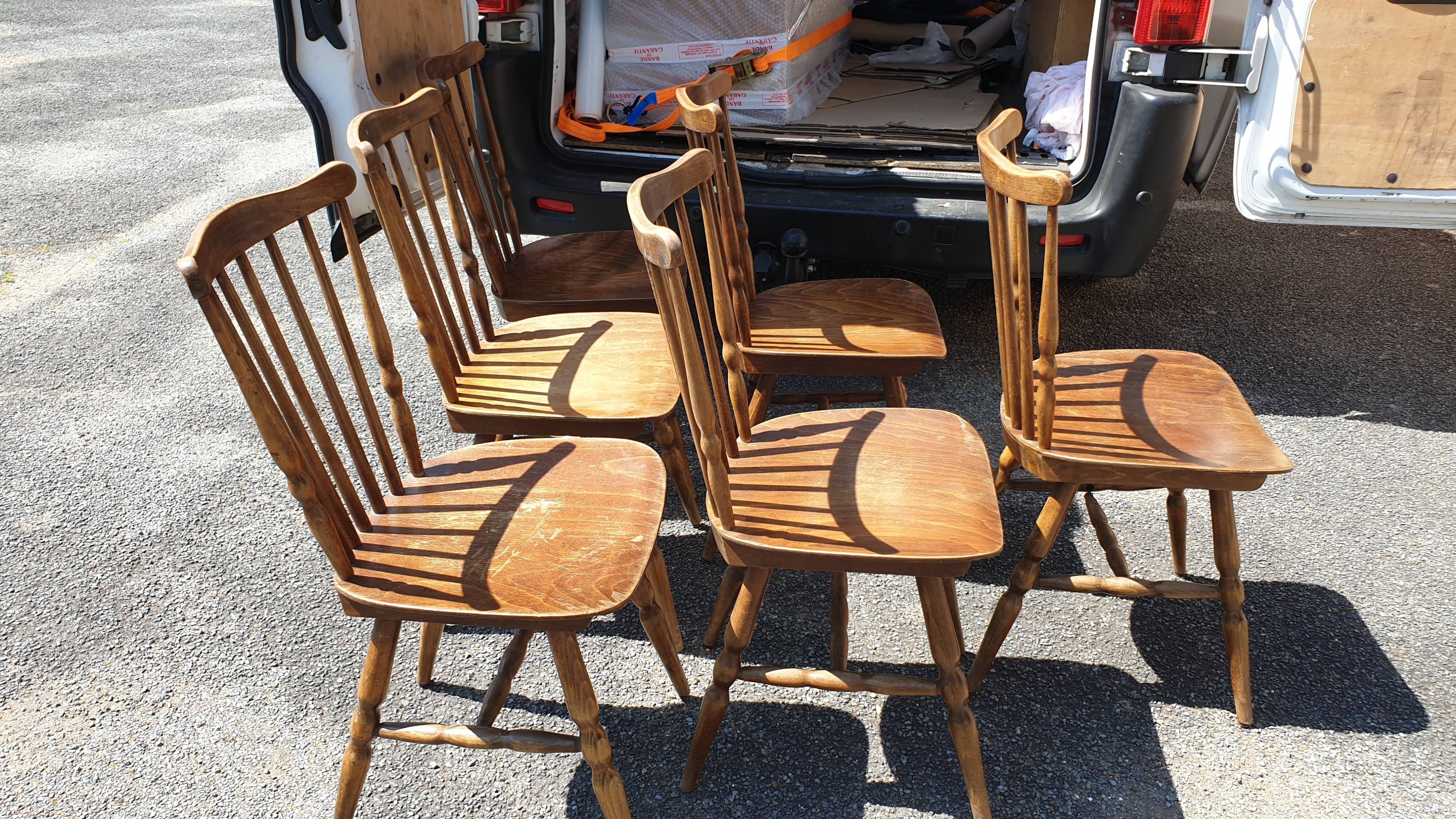 6 seventies wood comb chairs
