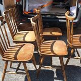 6 seventies wood comb chairs
