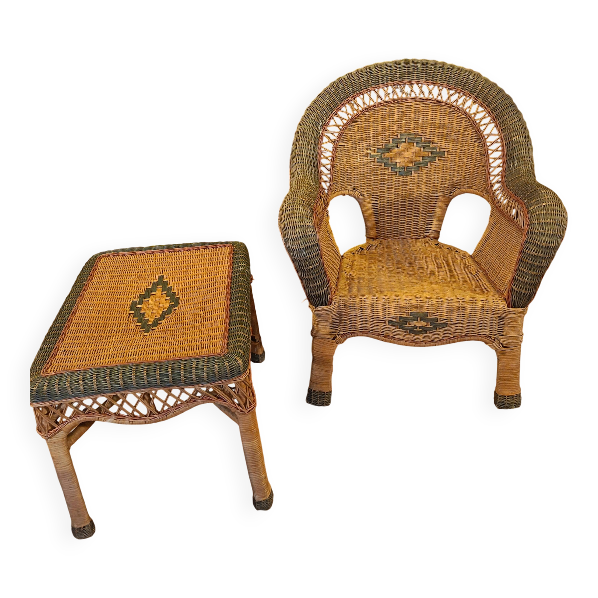 Rattan armchair and coffee table