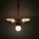 Czech Art Deco Walnut, Chrome and Opaline Glass Chandelier, 1930s