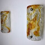Pair of Murano Mazzega wall lamps, orange frosted glass, Italy, 1960