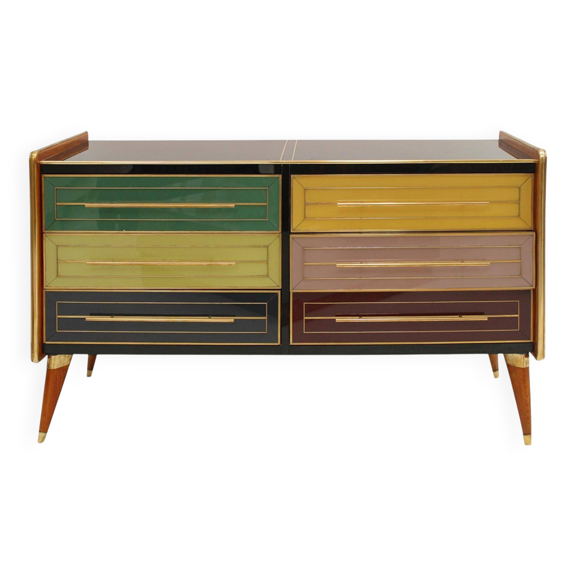 Italain Sideboard Made Of Solid Wood And Covered With Colored Glass 1950S