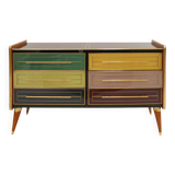 Italain Sideboard Made Of Solid Wood And Covered With Colored Glass 1950S