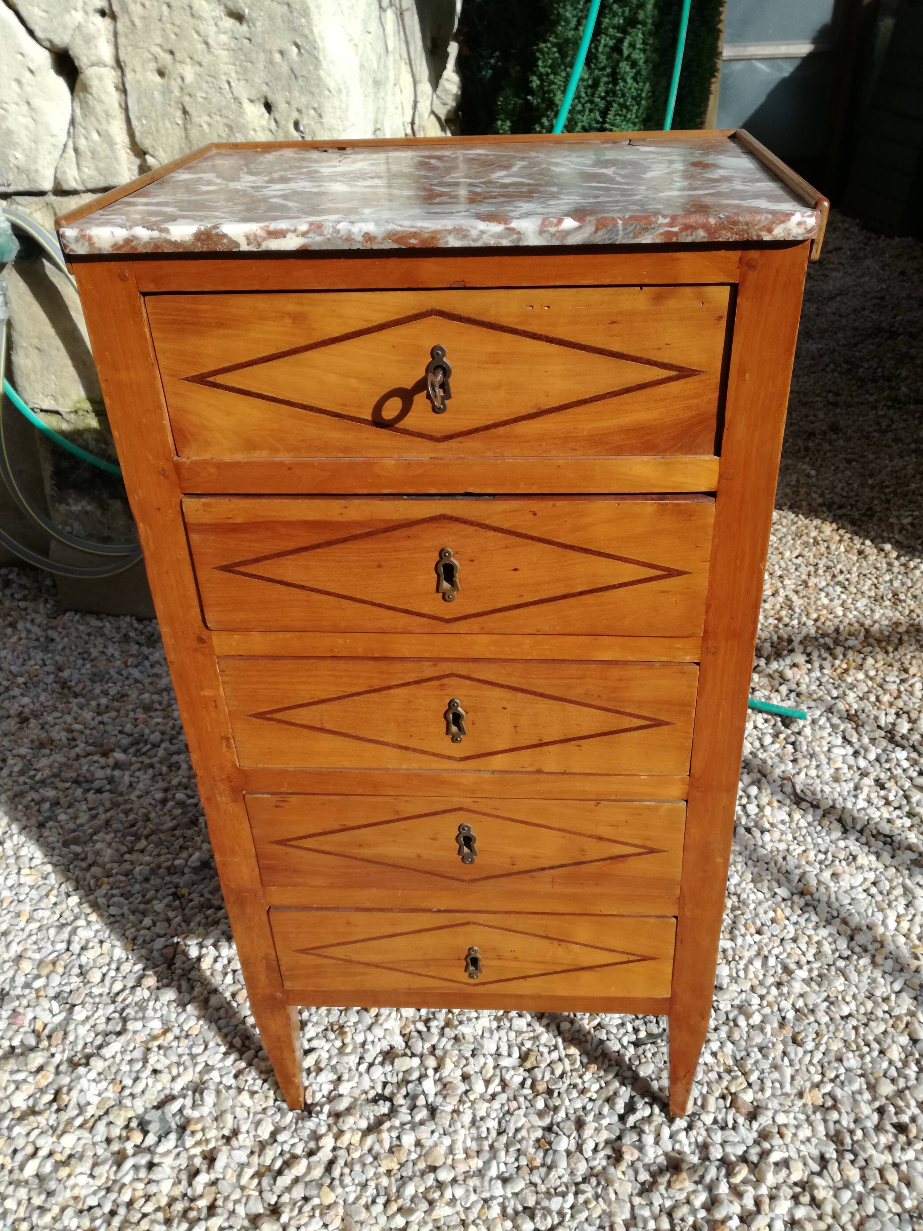 Louis XVI style ragpicker in marquetry and marble