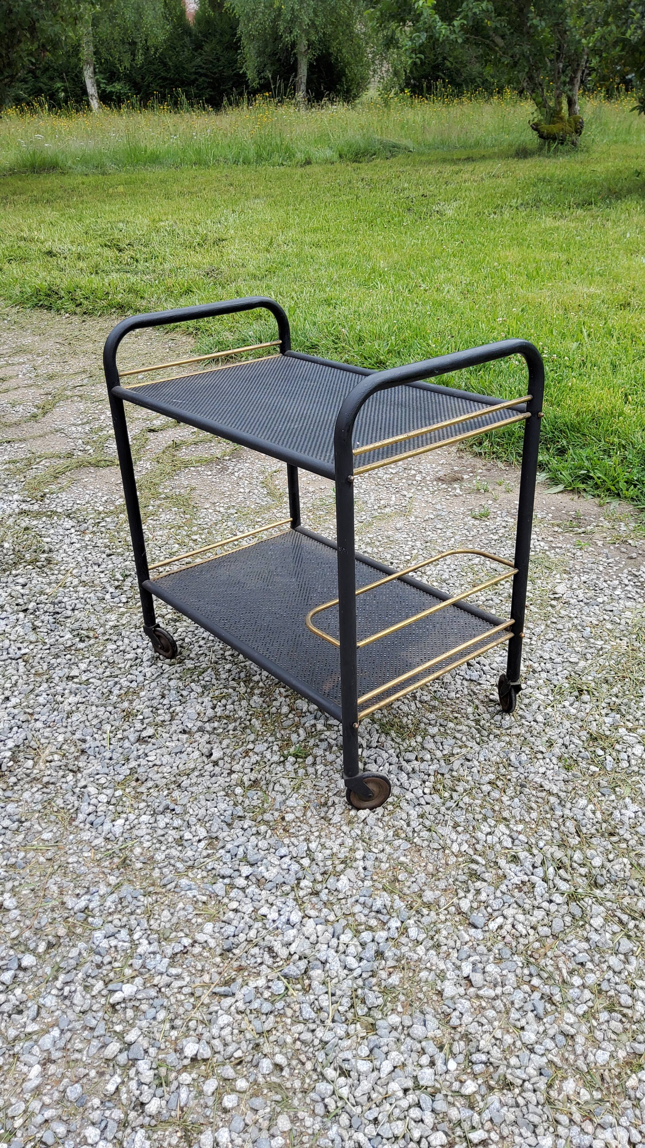 Rolling service bar of the 50s in rigitulle and brass