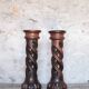 Pair of brutalist wooden candle holders, vintage wooden candle holder, decor