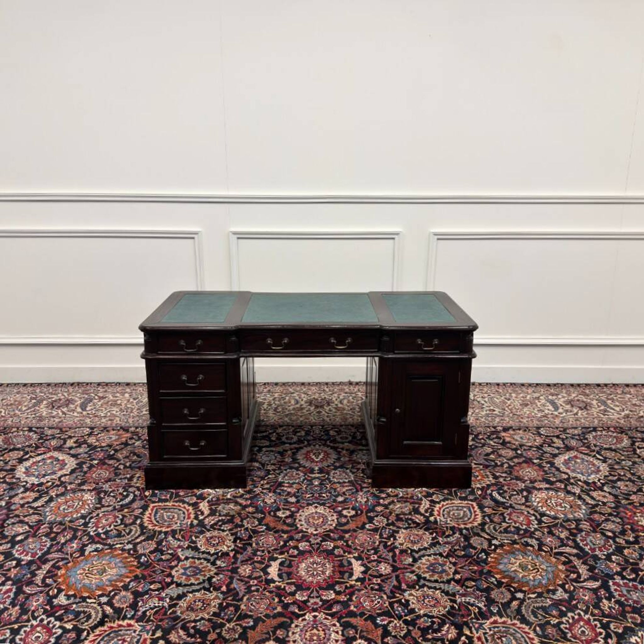 Classic English Desk Green Leather Inlay