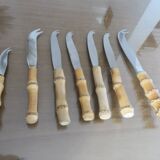 Set of 7 cheese knives with bamboo handles from the 60s