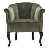 1960s, Danish armchair, green furniture velour, beech wood legs.