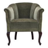 1960s, Danish armchair, green furniture velour, beech wood legs.