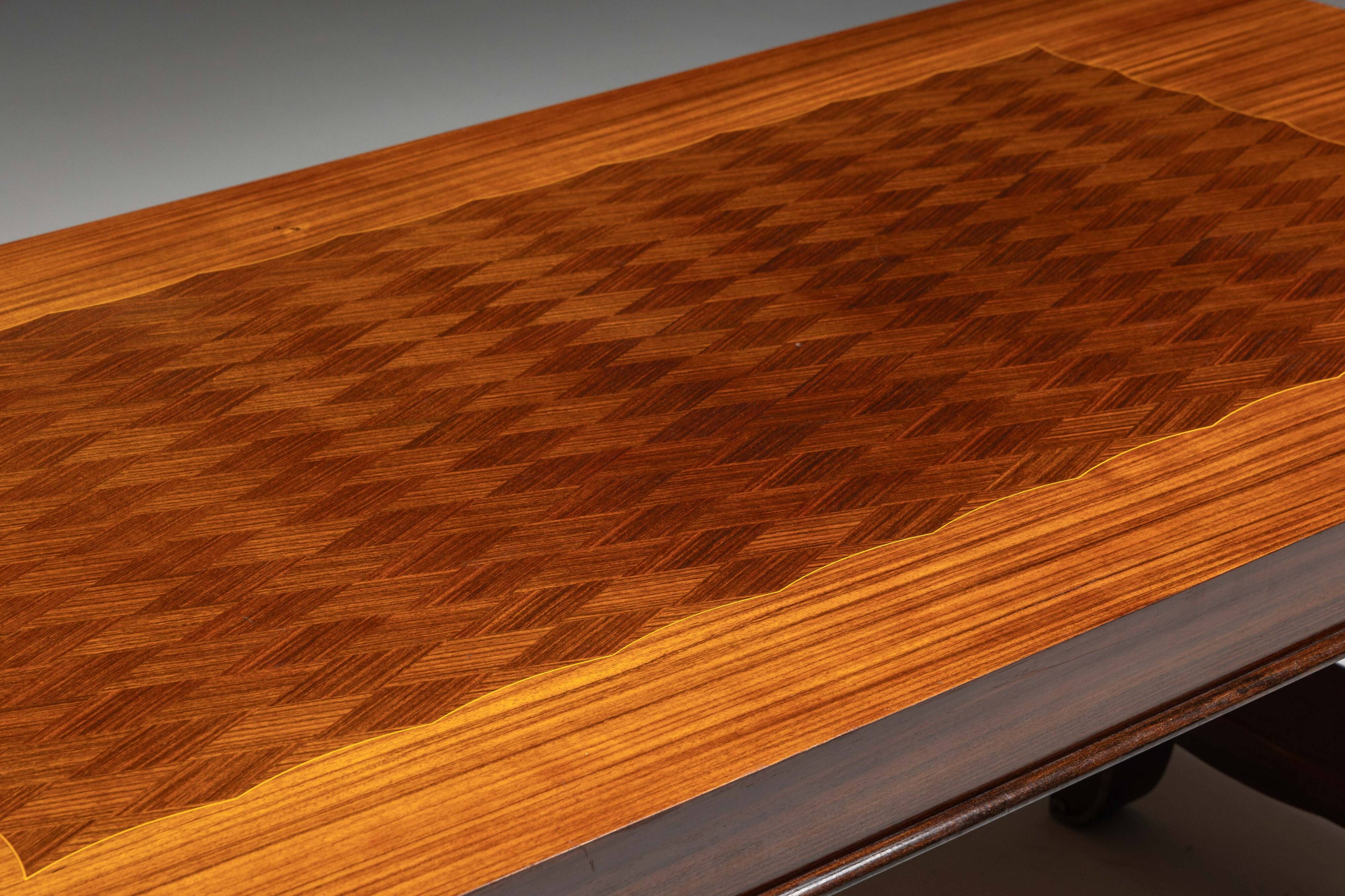 Art Deco parquetry dining table, France, 1930s