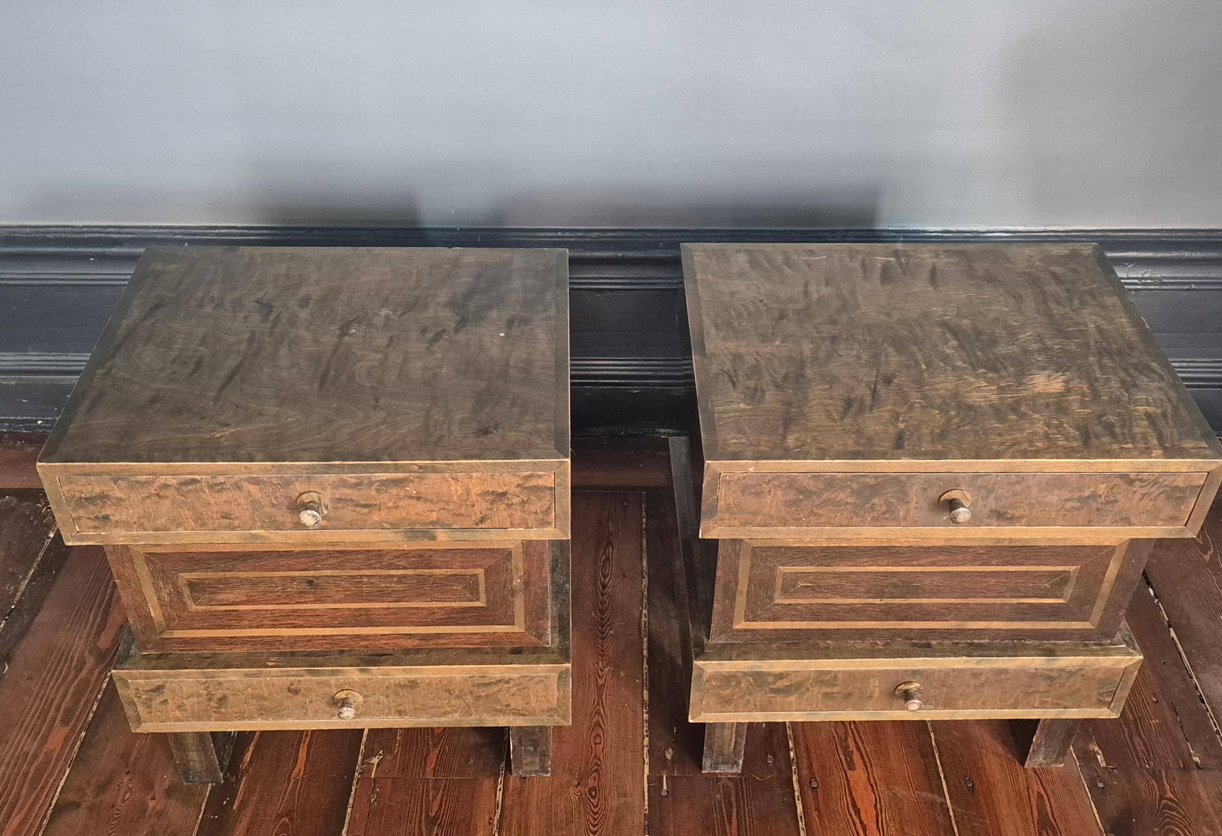 Curved stained birch bedside tables, Art Deco, Finland, 1930s