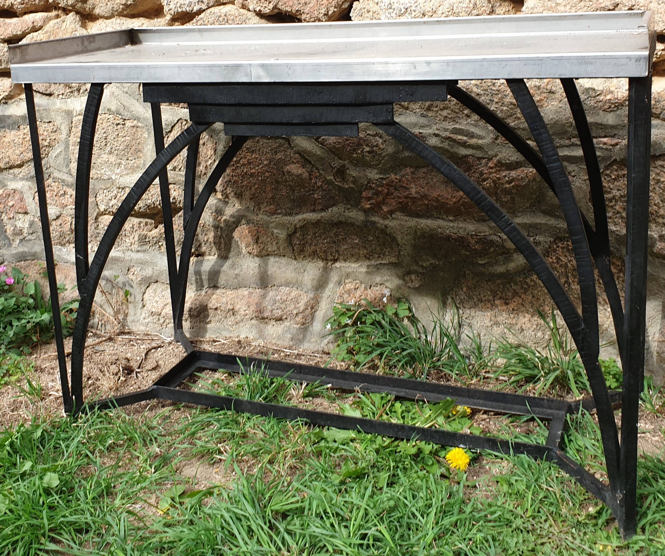 Art Deco console in wrought iron and steel (Art deco, wrought iron and steel console)