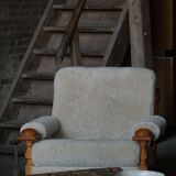 Henning Kjærnulf, lounge chairs in oak and lambswool, mid-century Danish, 1960s.