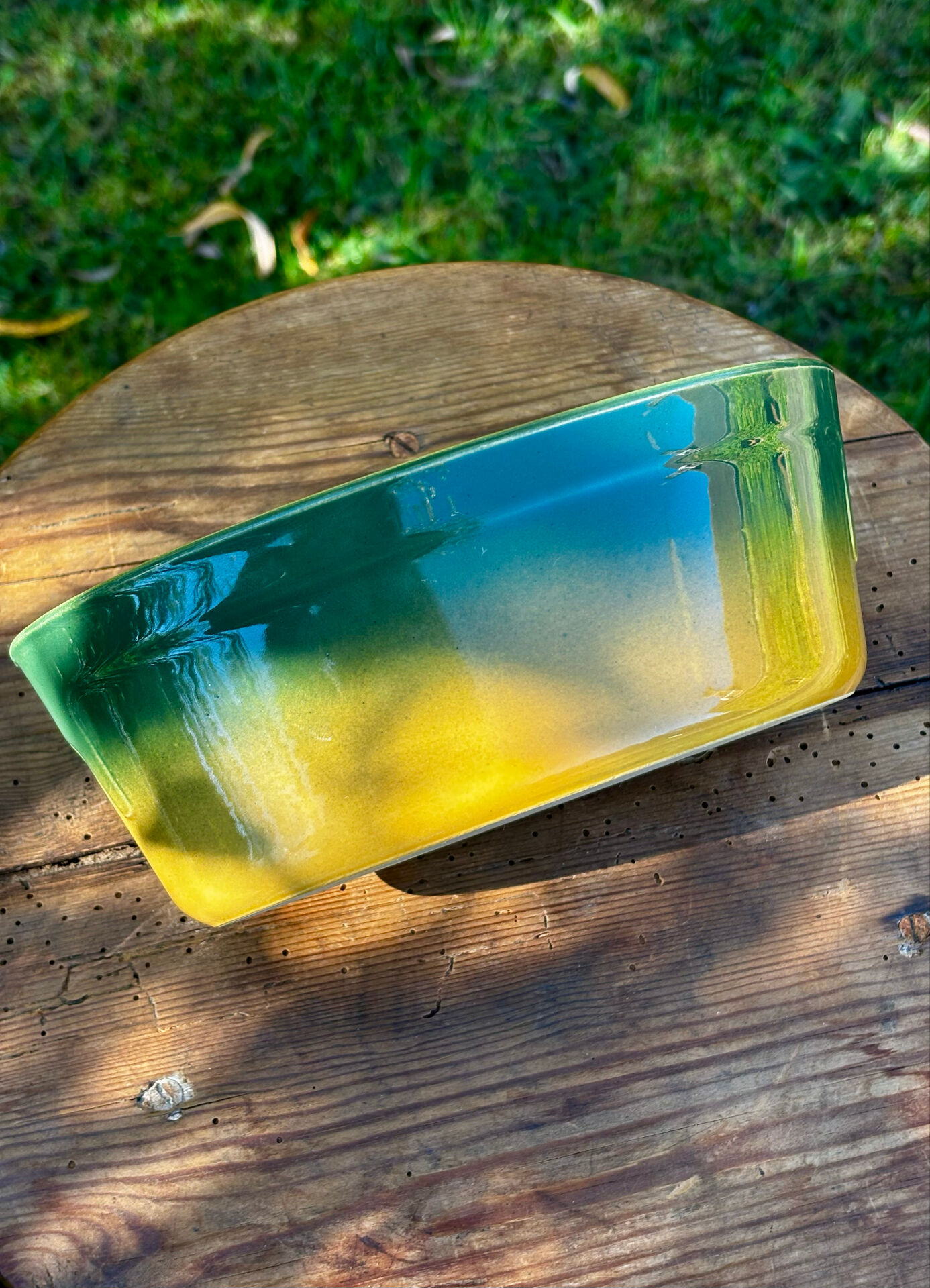 Beautiful green and yellow terrine Emile Henry