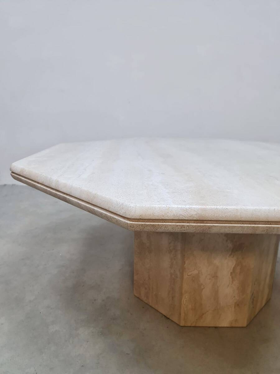 Table basse octogonale en travertin, années 1970