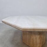Table basse octogonale en travertin, années 1970