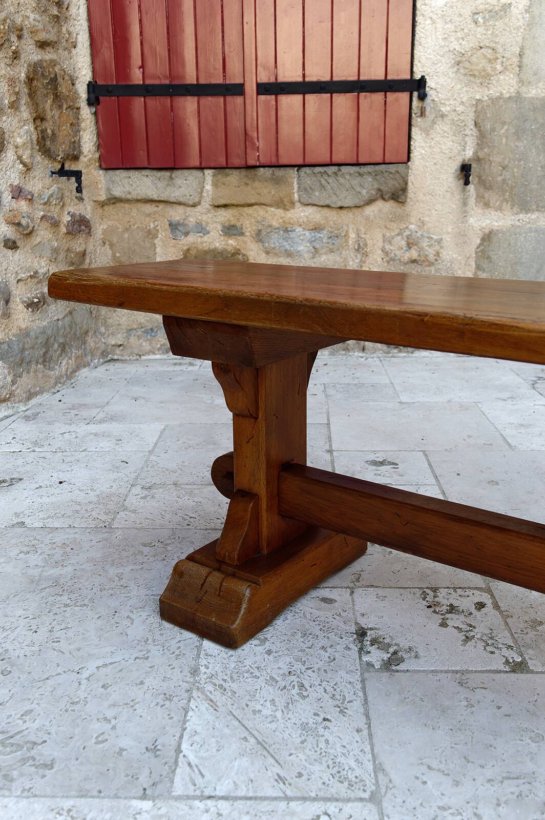 Pair of oak monastic community benches, France, early 20th century