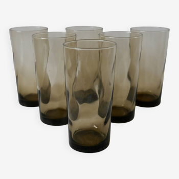 Lot de 6 verres fumés design Long Drink années 70