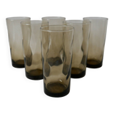 Set of 6 70s Long Drink design smoked glasses
