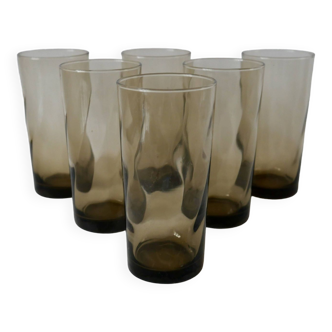 Lot de 6 verres fumés design Long Drink années 70