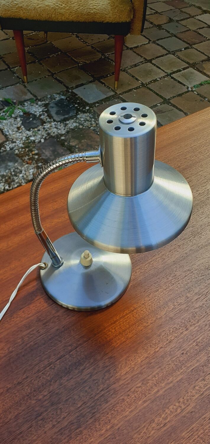 Flexible lamp vintage accent design or bedside year 70 brushed metal
