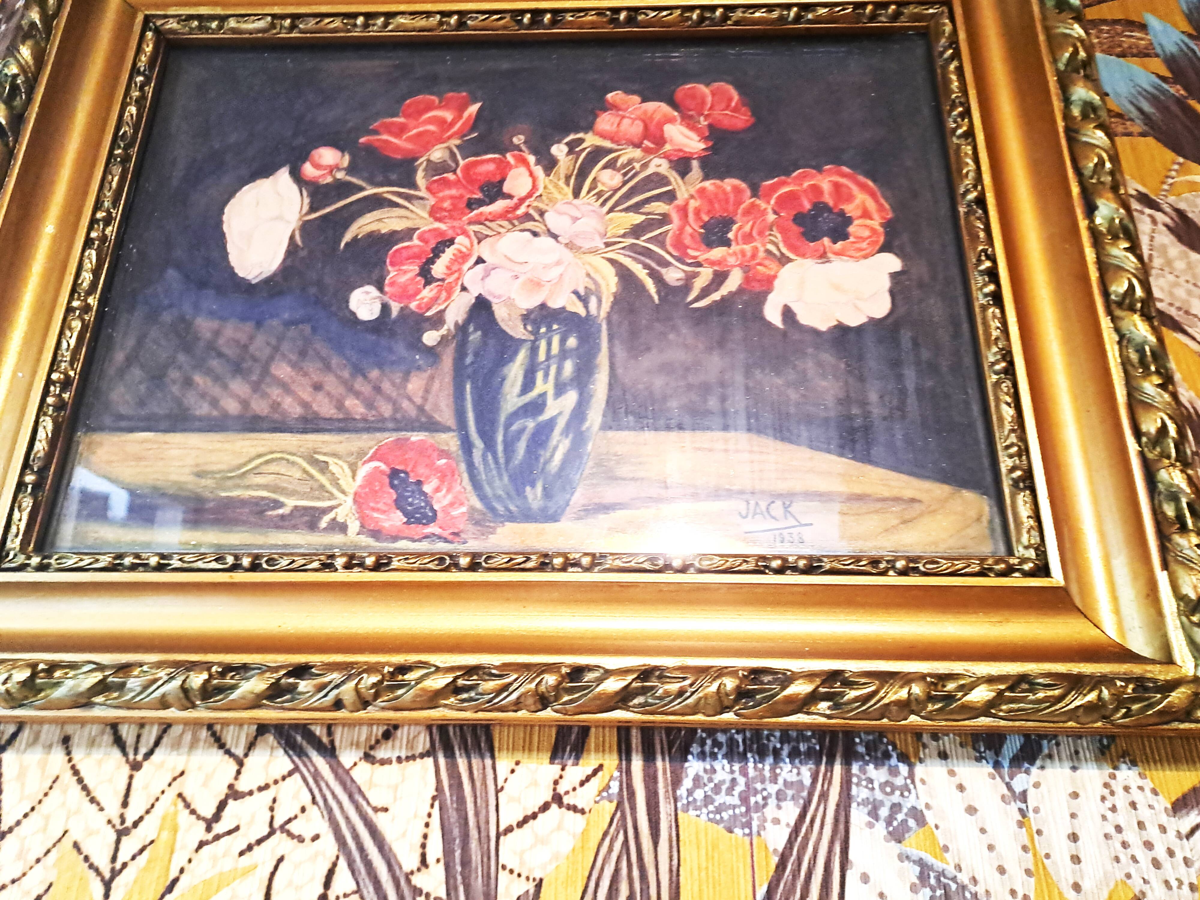 Painting jack watercolor still life france 1938 bouquet of anemones