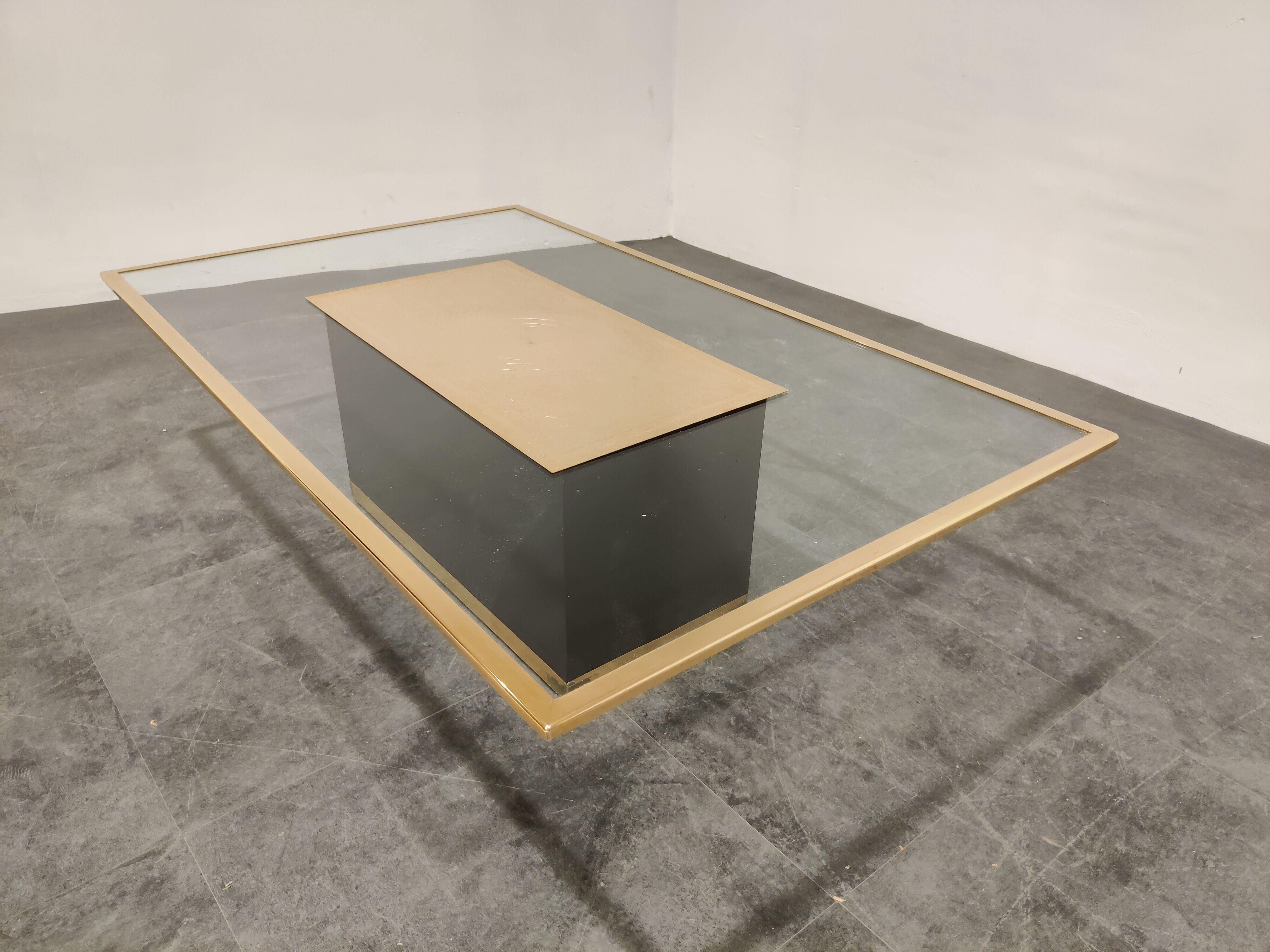 Vintage etched brass coffee table by Ricco D, 1970s