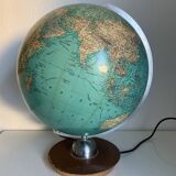 Vintage 1960s JRO Verlag globe, wood and PVC world map - 43 cm