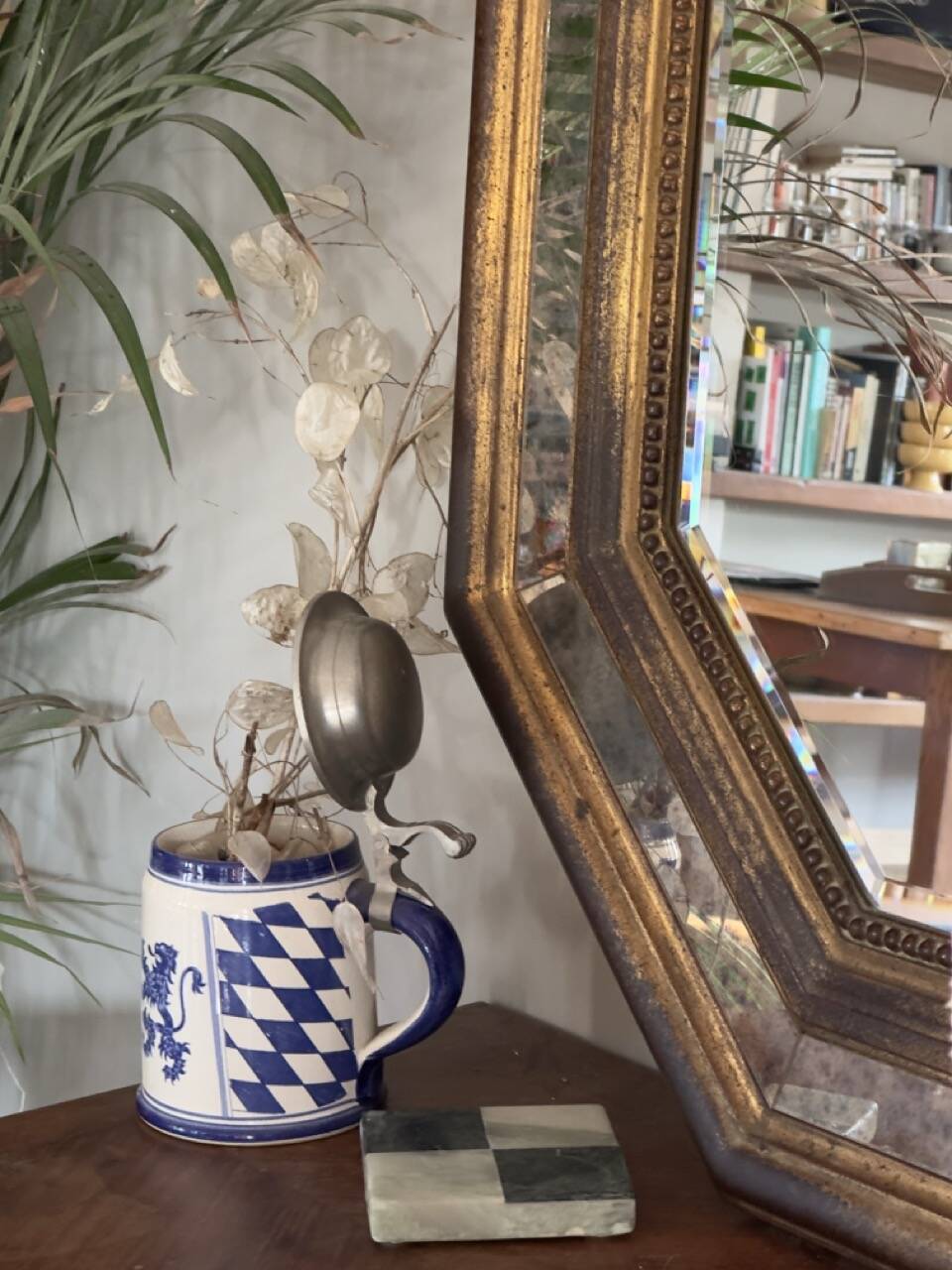 Vintage octagonal gold mirror – Belgium, 1960s/1970s