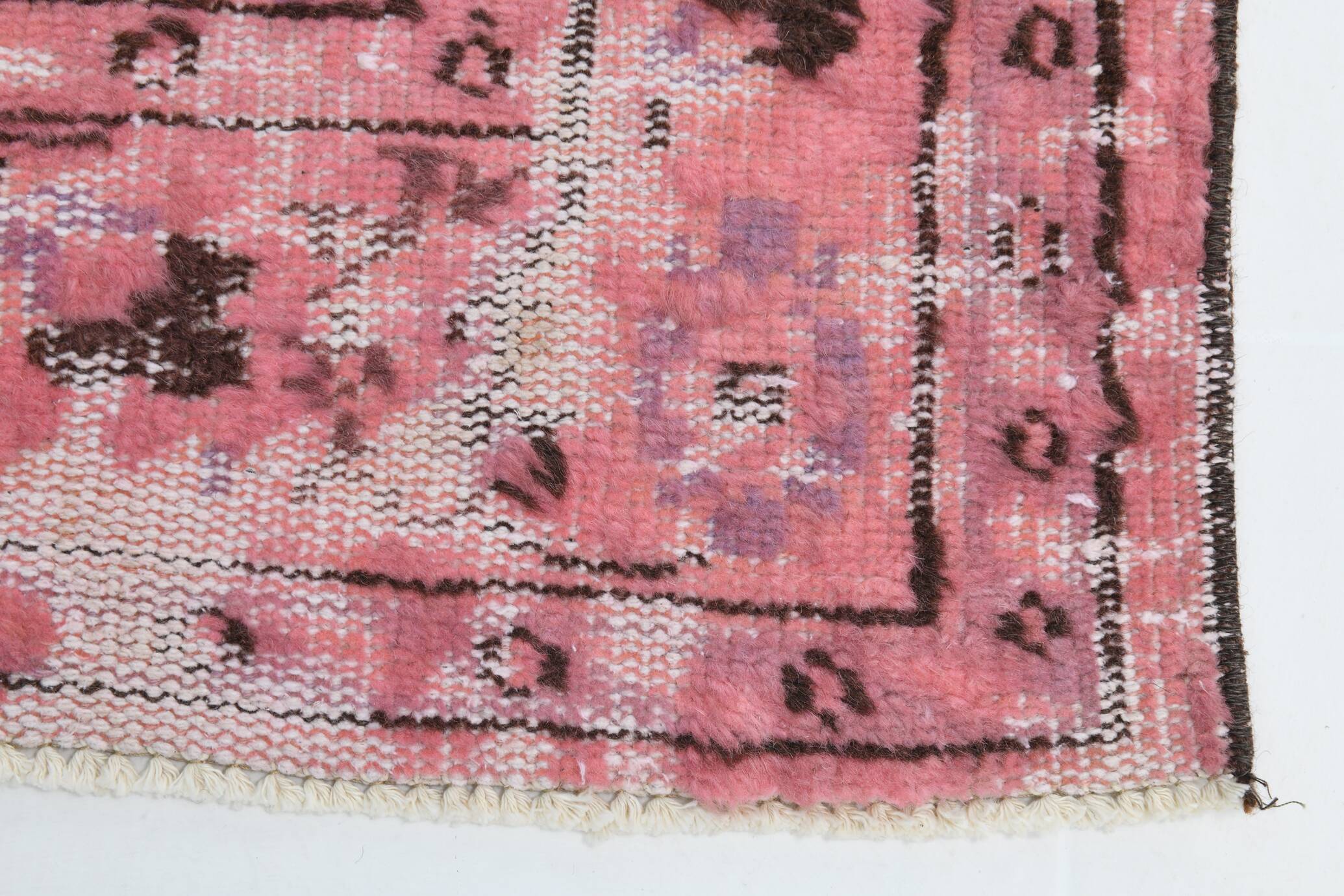 pink overdye turkish vintage carpet  , pink vintage distressed vintage rug.